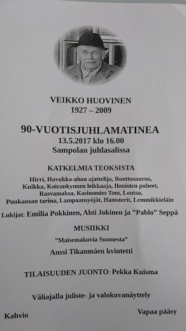 Veikko Huovinen 90-vuotisjuhlamatinea 13.5.2017 Sampolan juhlasalissa Tampereella.